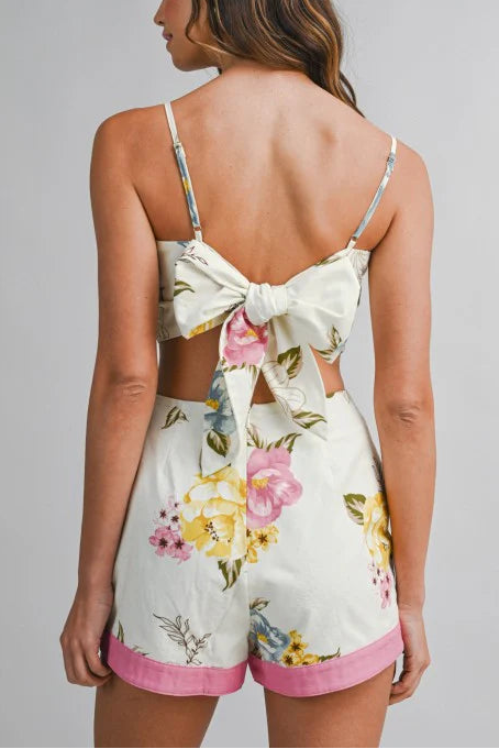 Bow Tie Back Top & Over Wrap Short Set - Pink