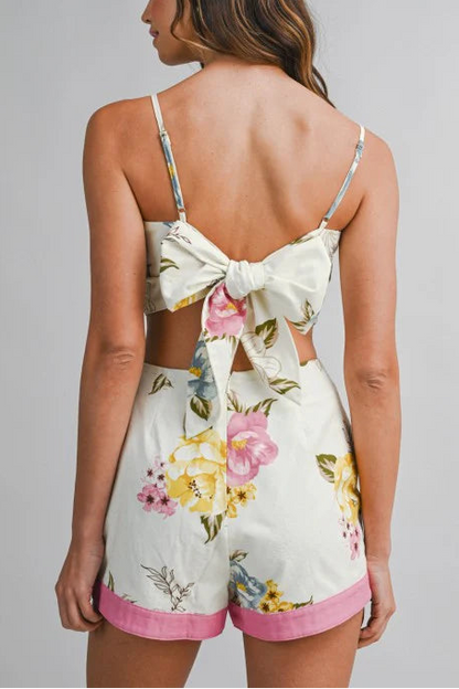 Bow Tie Back Top & Over Wrap Short Set - Pink