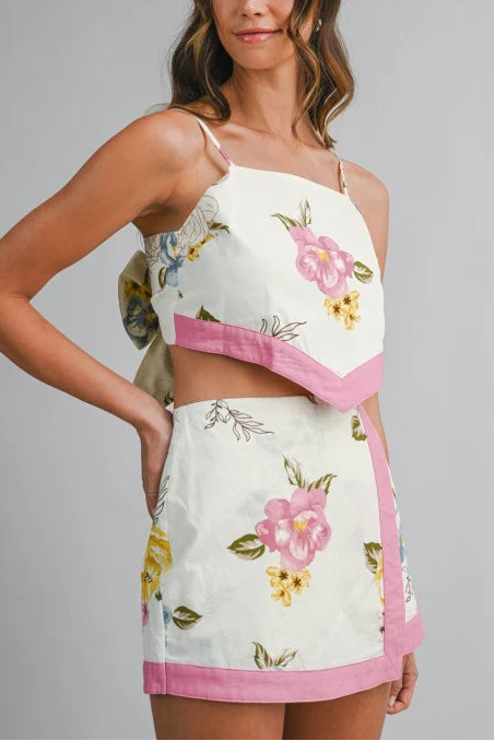 Bow Tie Back Top & Over Wrap Short Set - Pink