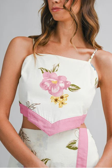 Bow Tie Back Top & Over Wrap Short Set - Pink