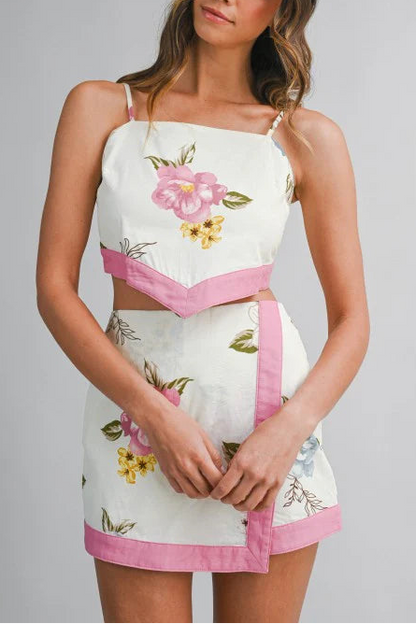 Bow Tie Back Top & Over Wrap Short Set - Pink