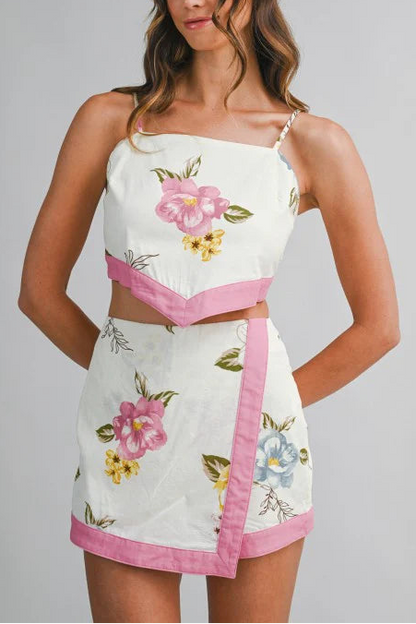 Bow Tie Back Top & Over Wrap Short Set - Pink