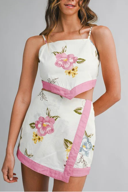 Bow Tie Back Top & Over Wrap Short Set - Pink