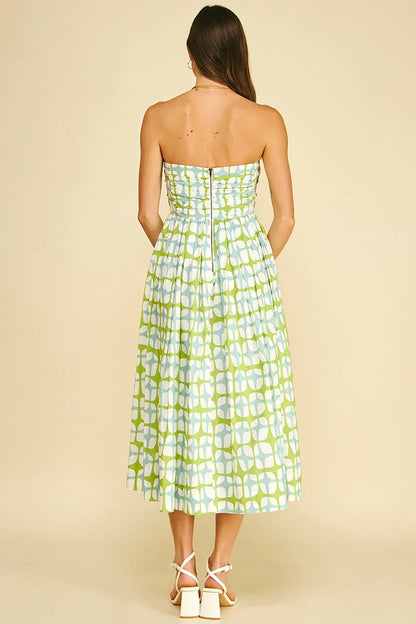 Geometric Print Midi Dress - Aqua Green