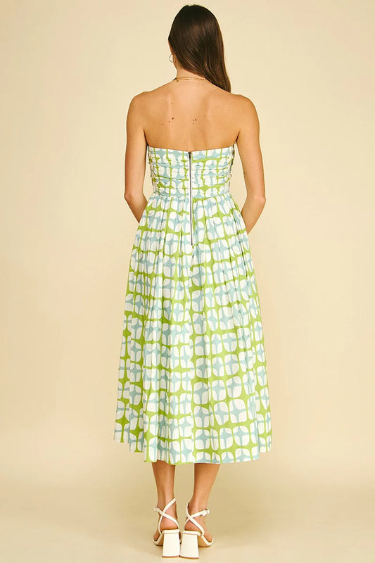 Geometric Print Midi Dress - Aqua Green