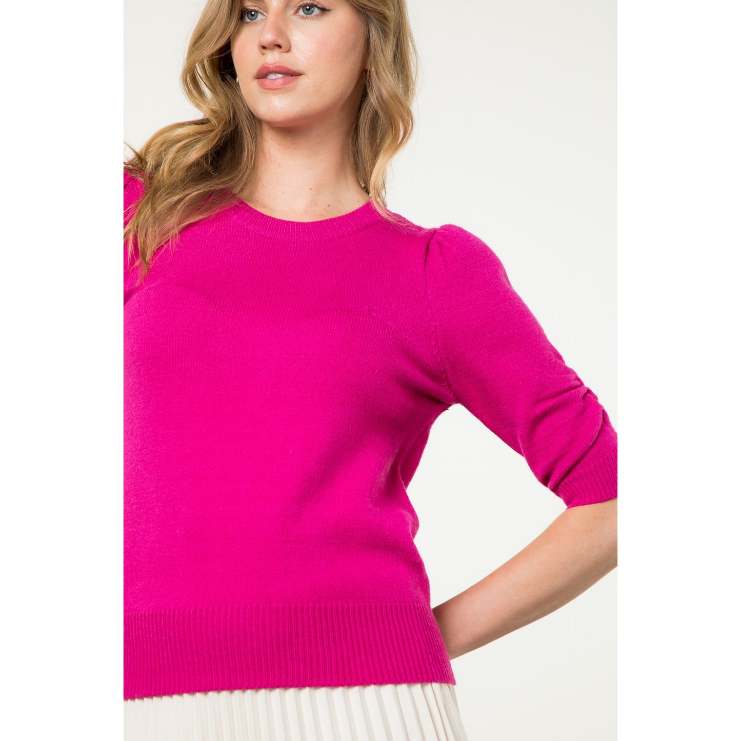 THML - Short Sleeve Knit Top - Magenta