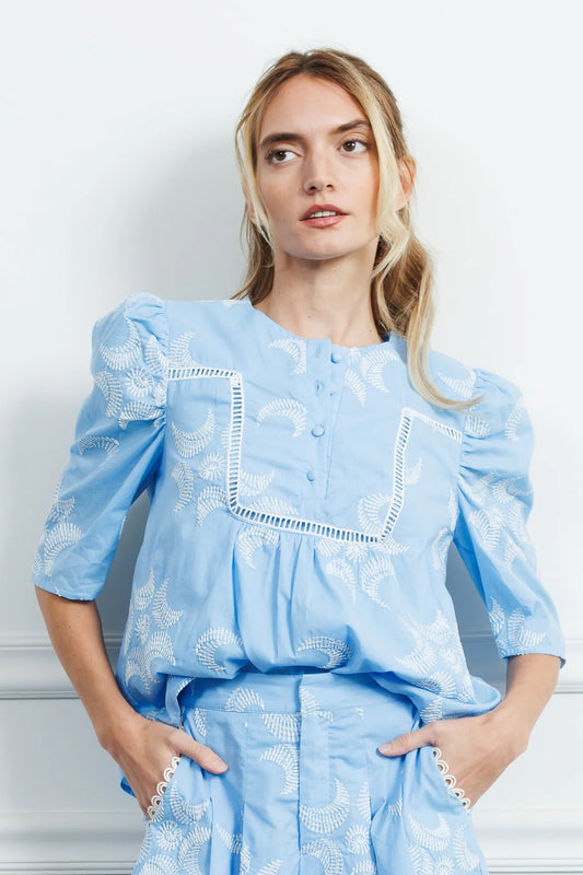 Diana Embroidered Puff Sleeve Blouse
