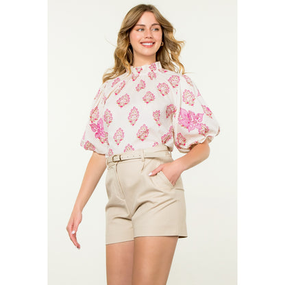 THML - Puff Sleeve Flower Top - White