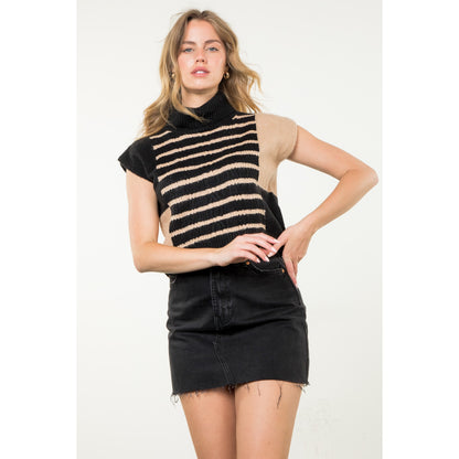 THML - Turtleneck Striped Knit Top - Black