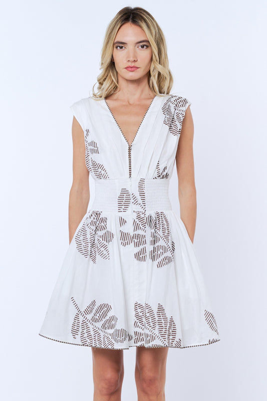 Veriga Smocked Mini Dress - White