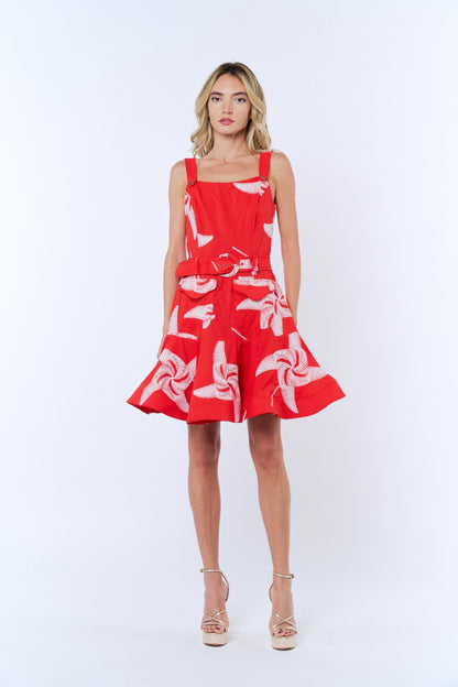 Alivia Embroidered Pinwheel Mini Dress - Red Multi