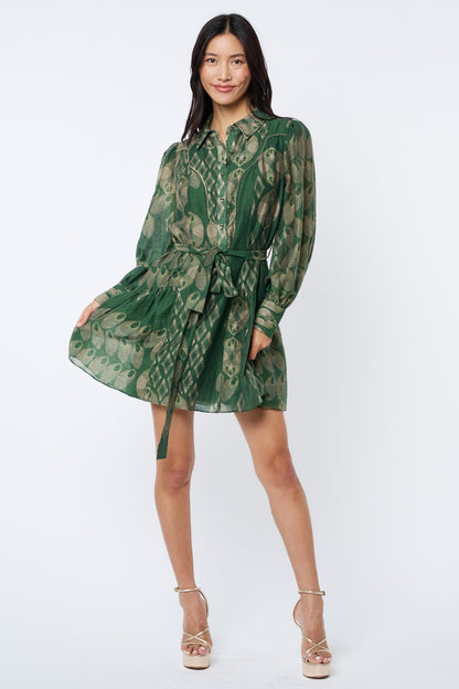 Abbott Printed Mini Shirt Dress - Green