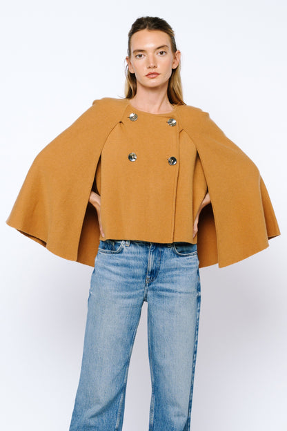 Fanny Double Breasted Poncho Jacket - Brown