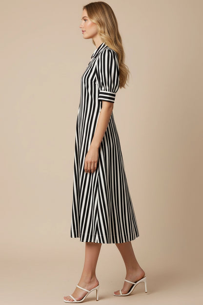 Vertical Striped Midi Dress - Black