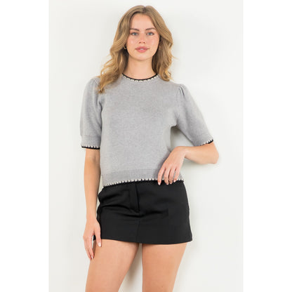 THML - Short Sleeve Knit Top - Gray