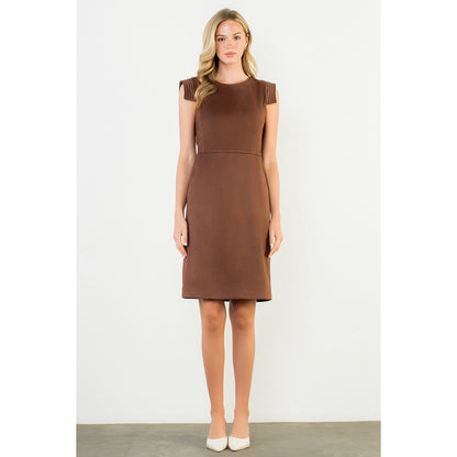 Sleeveless Suede Dress - Brown