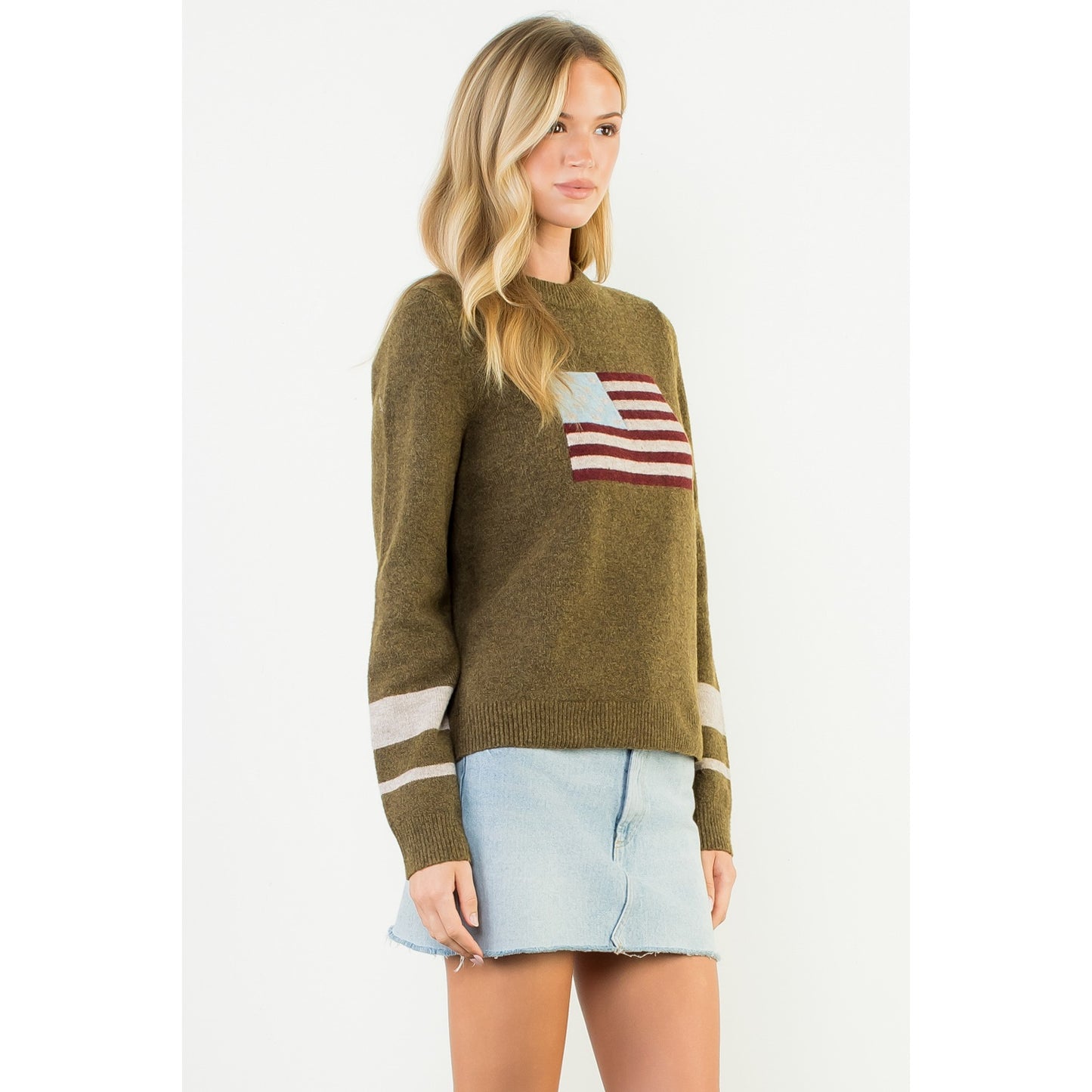 Knit Flag Detailed Sweater - Olive