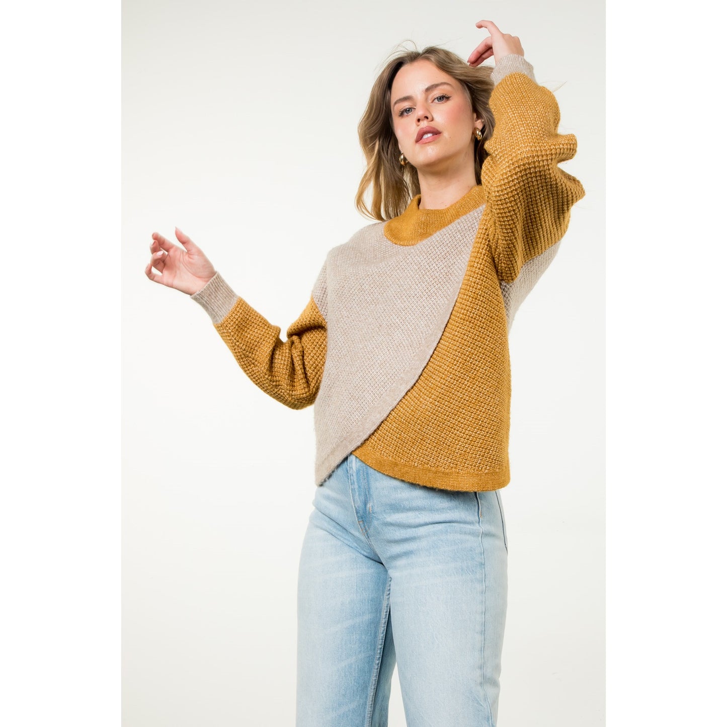 THML - Colorblock Knit Sweater - Taupe