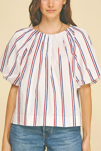 USA Inspired Stripe Blouse Top - White