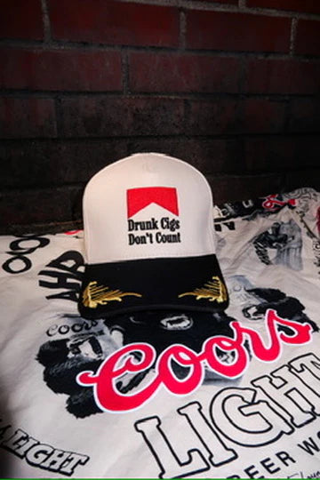 Drunk Cigs Don't Count Hat - Black/Natural/Decorated