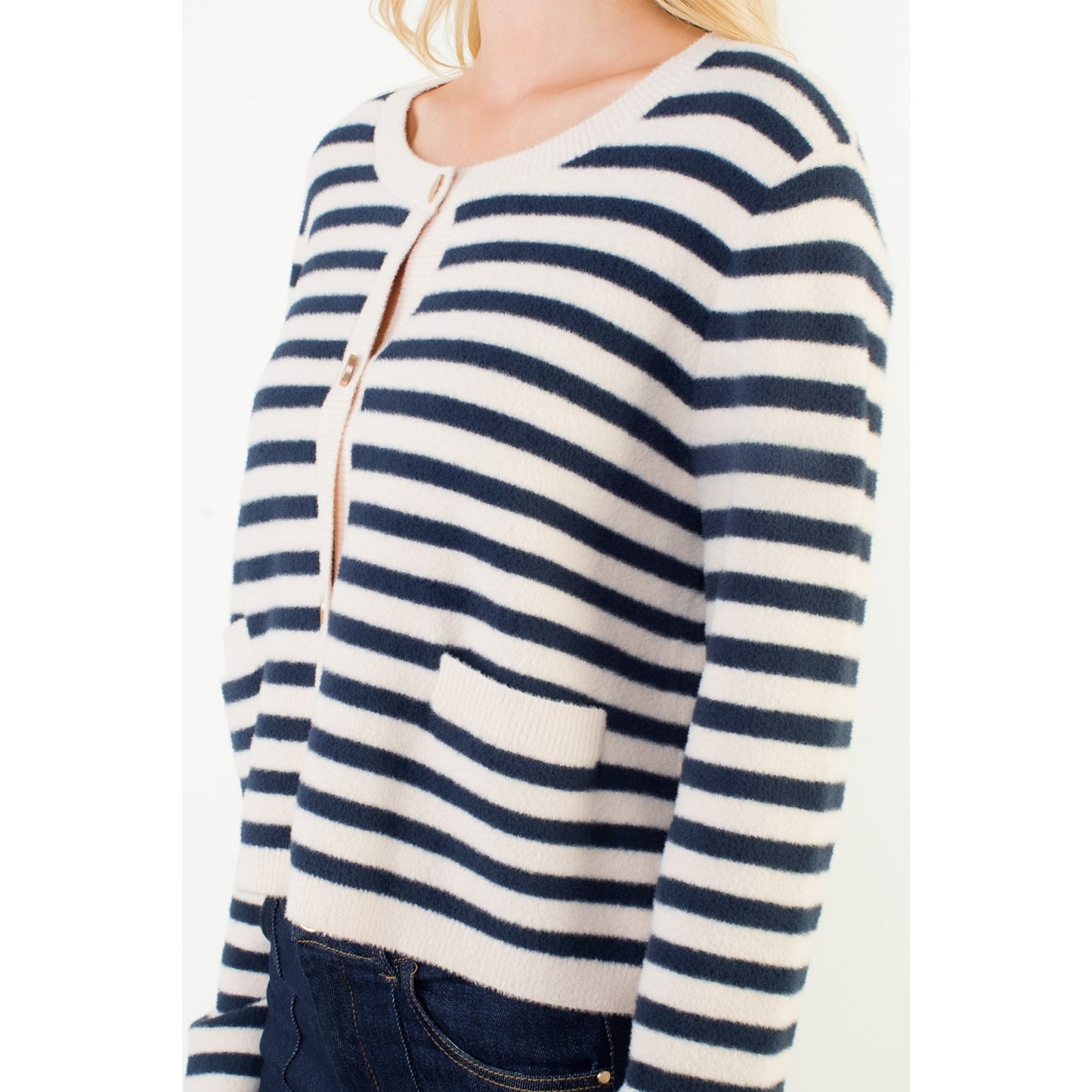 Striped Knit Cardigan - Cream
