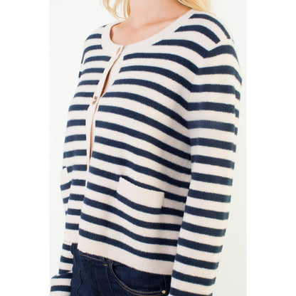 Striped Knit Cardigan - Cream
