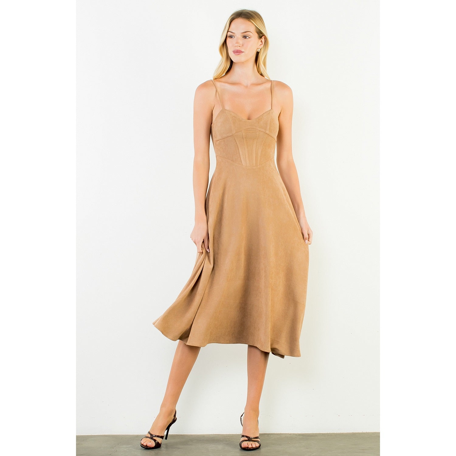 Suede Strapped Dress - Camel