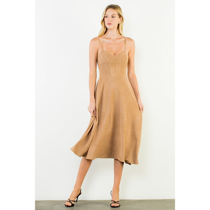 Suede Strapped Dress - Camel