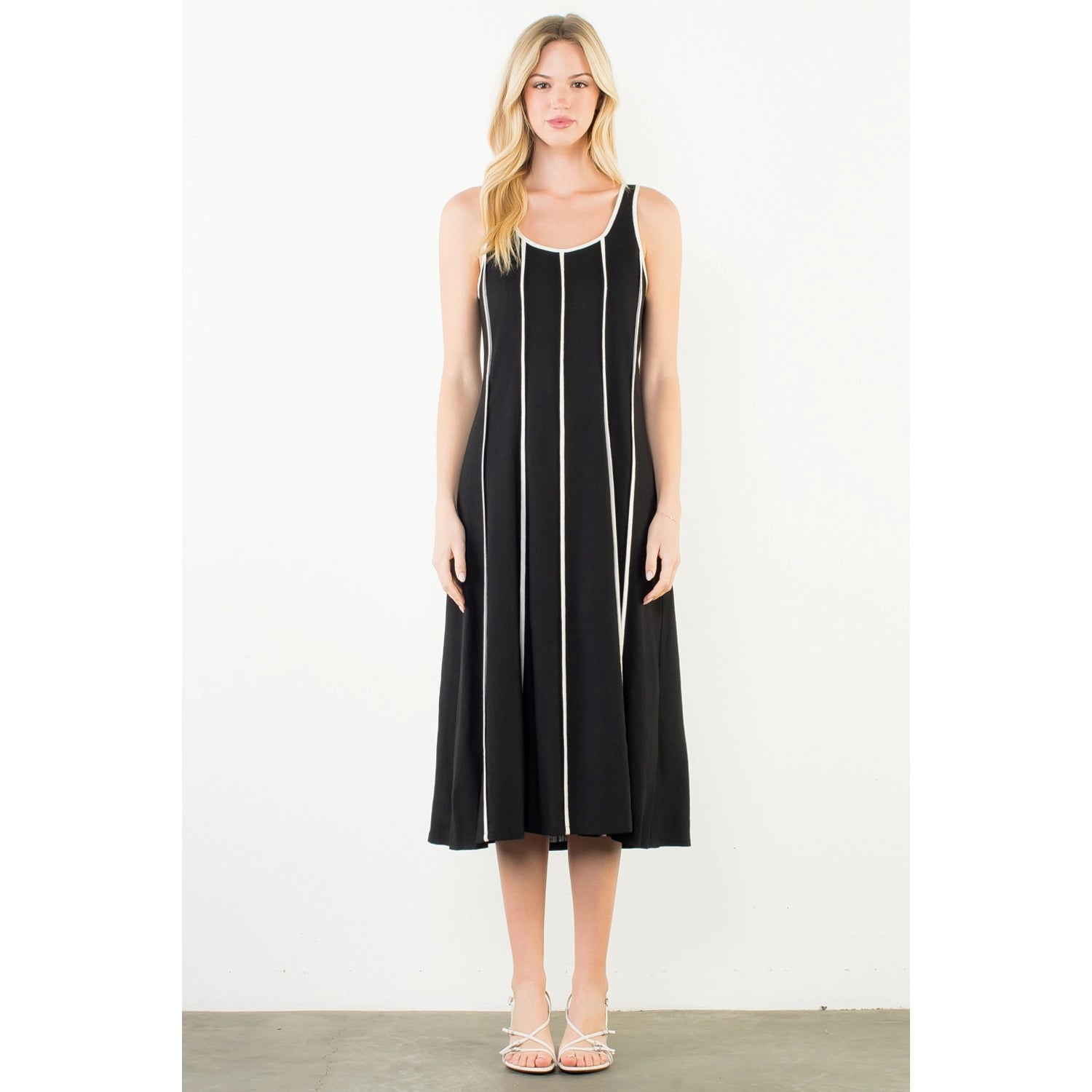 Sleeveless Striped Dress - Black - Spinout