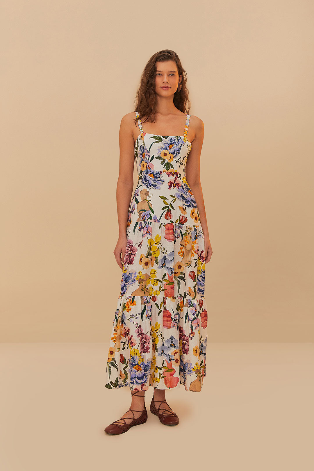 Farm Rio - Greek Garden Off-White Sleeveless Maxi Dress