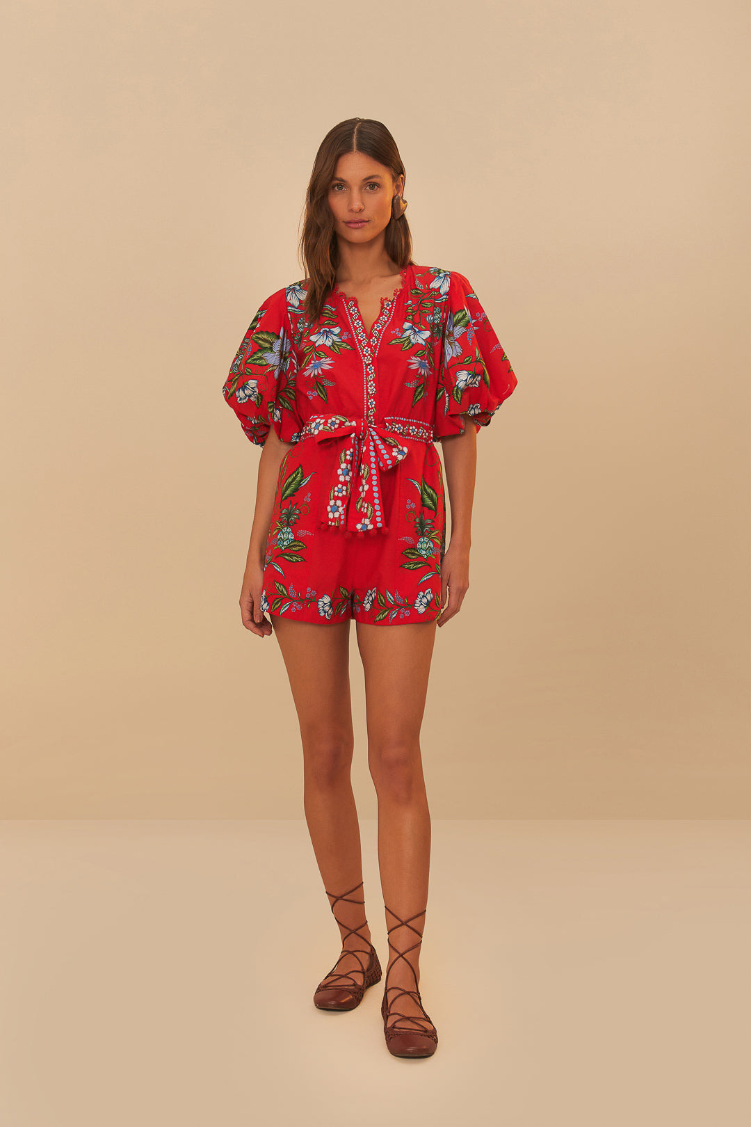 Farm Rio - Sweet Bloom Bouquet Red Romper