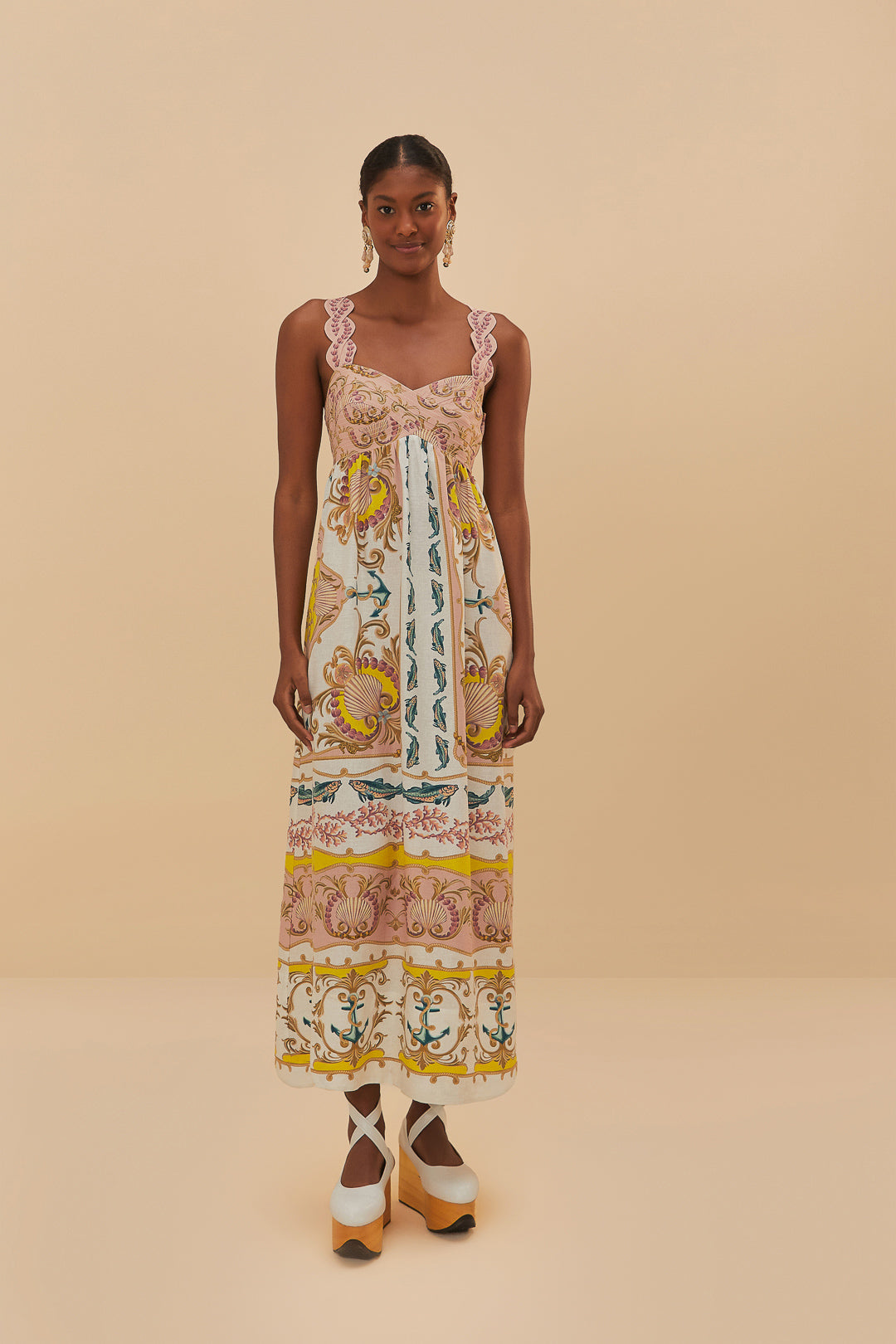 Farm Rio - Maritime Magic Off-White Sleeveless Maxi Dress