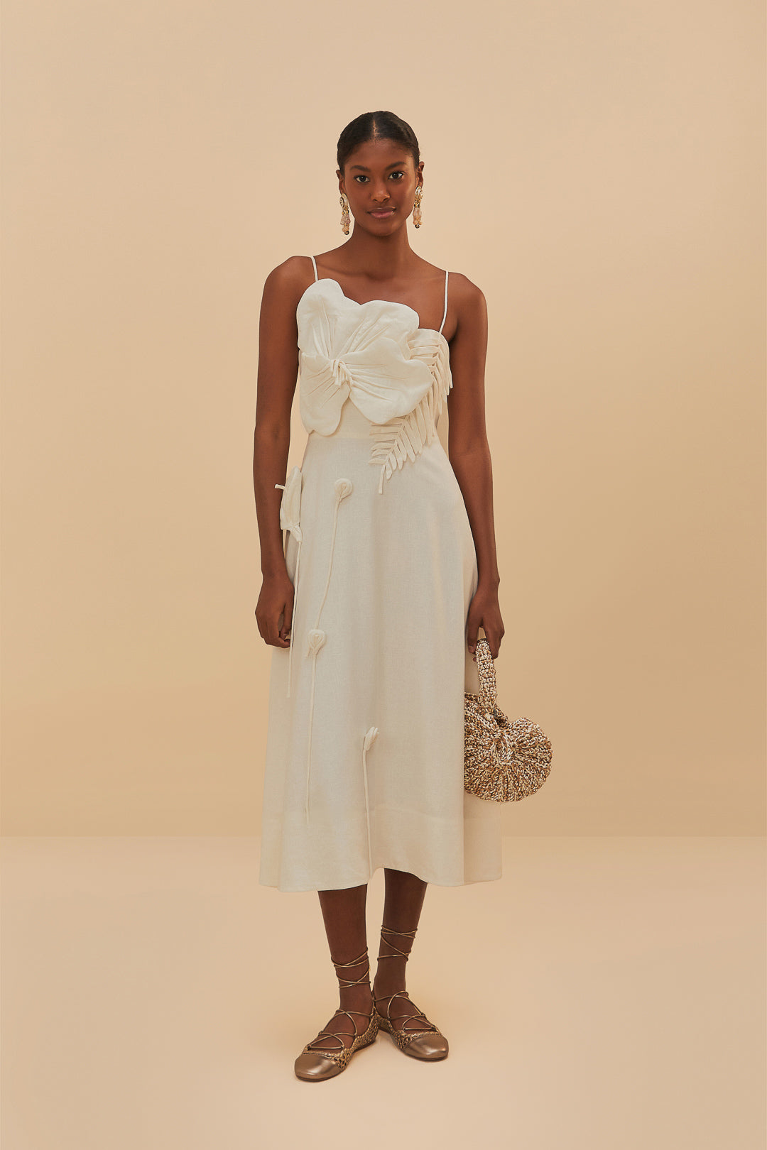 Farm Rio - Off-White Garden Sleeveless Midi Dress