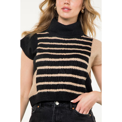 THML - Turtleneck Striped Knit Top - Black