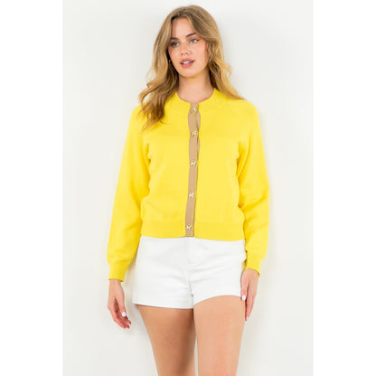 THML - Bow Button Knit Cardigan - Yellow