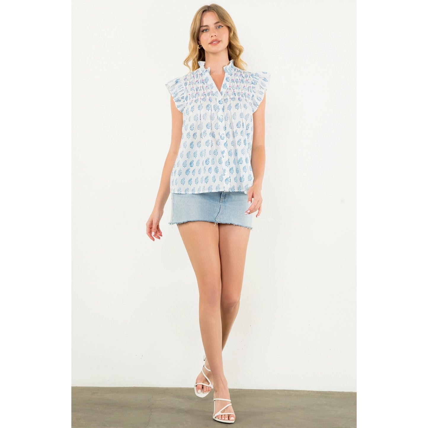 THML - Button Up Print Top - White