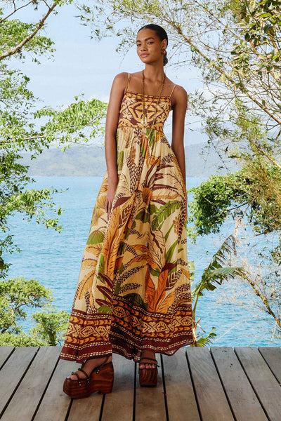 Farm Rio Sand Foliage Sketch Maxi Dress, Foliage Sketch Sand / Xs