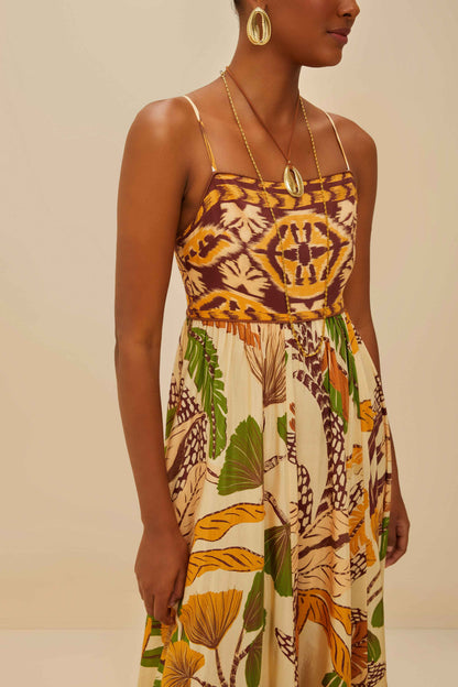 Farm Rio Sand Foliage Sketch Maxi Dress, Foliage Sketch Sand / XS Farm Rio Sand Foliage Sketch Maxi Dress, Foliage Sketch Sand / XS