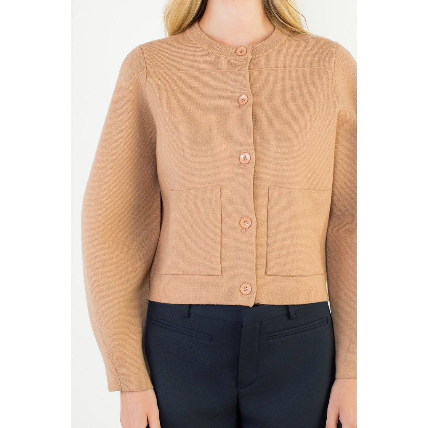 Long Sleeve Cropped Cardigan - Beige