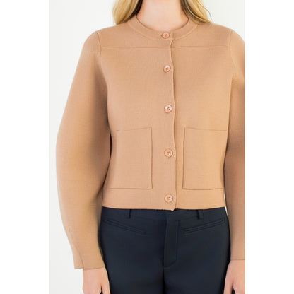 Long Sleeve Cropped Cardigan - Beige