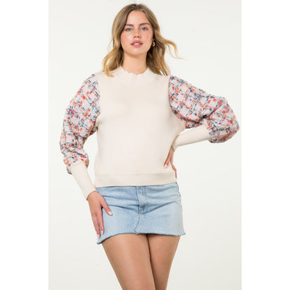 THML - Mixed Media Knit Sweater - Cream