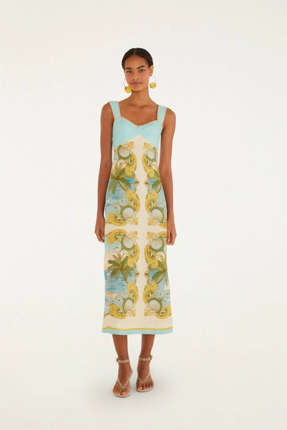 Multicolor Royal Sea Euroflax Premium Linen Maxi Dress