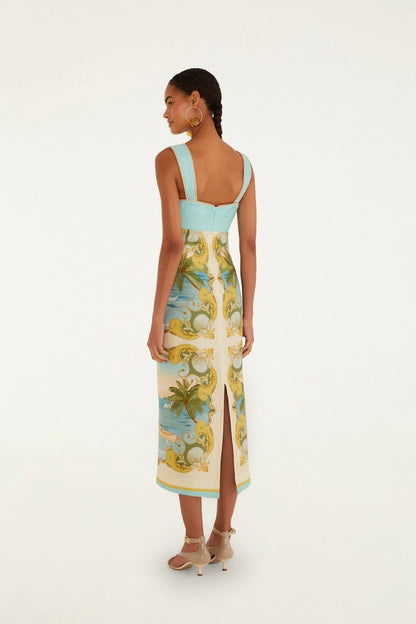 Multicolor Royal Sea Euroflax Premium Linen Maxi Dress