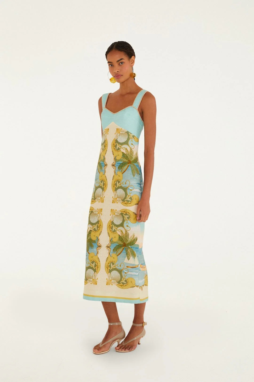 Multicolor Royal Sea Euroflax Premium Linen Maxi Dress