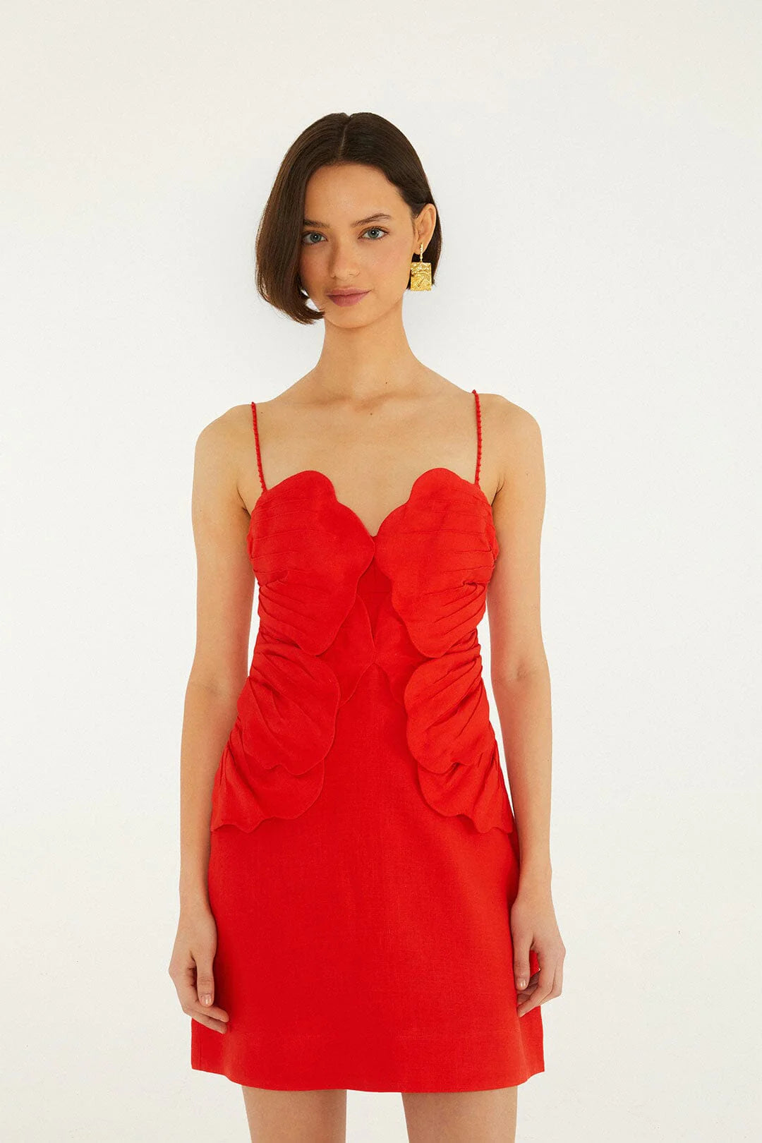 Red 3d Flower Euroflax Premium Linen Mini Dress