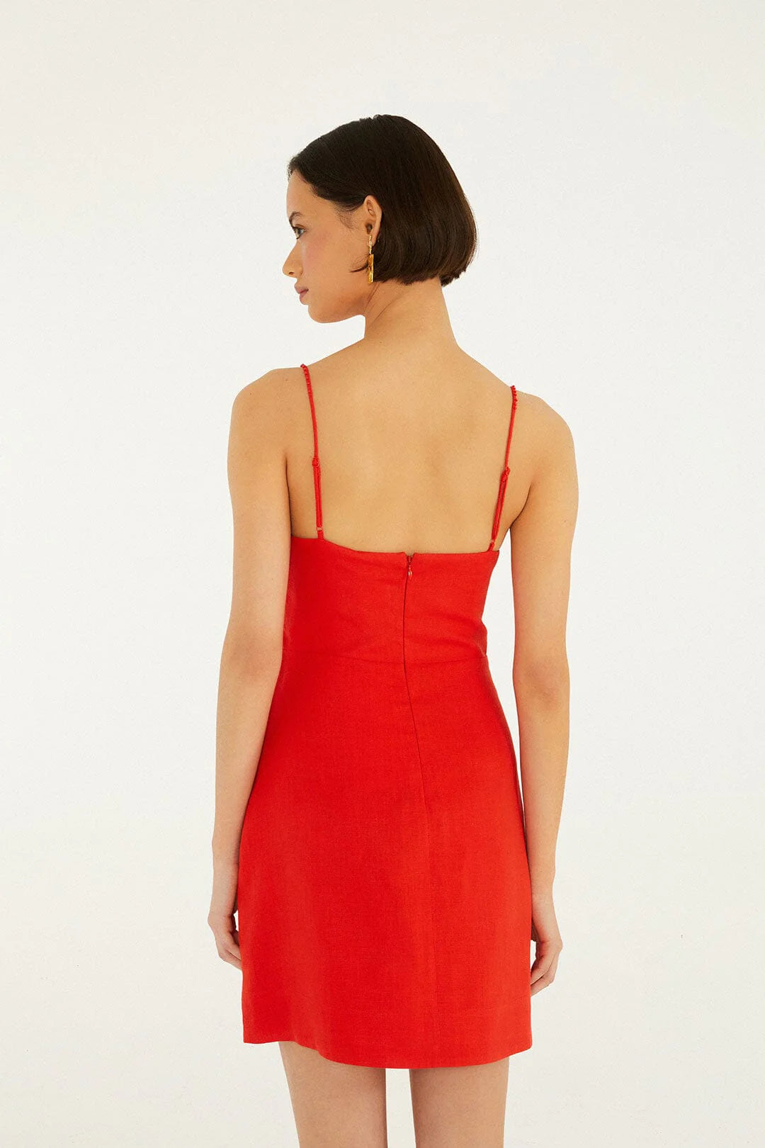 Red 3d Flower Euroflax Premium Linen Mini Dress