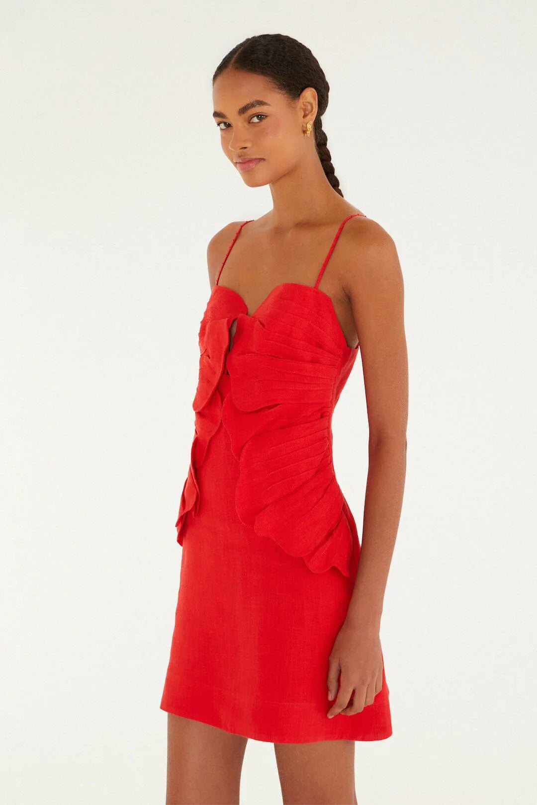 Red 3d Flower Euroflax Premium Linen Mini Dress