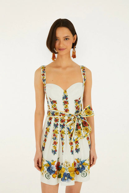 Off-White Tropi Belted Lenzing Ecovero Euroflax Mini Dress
