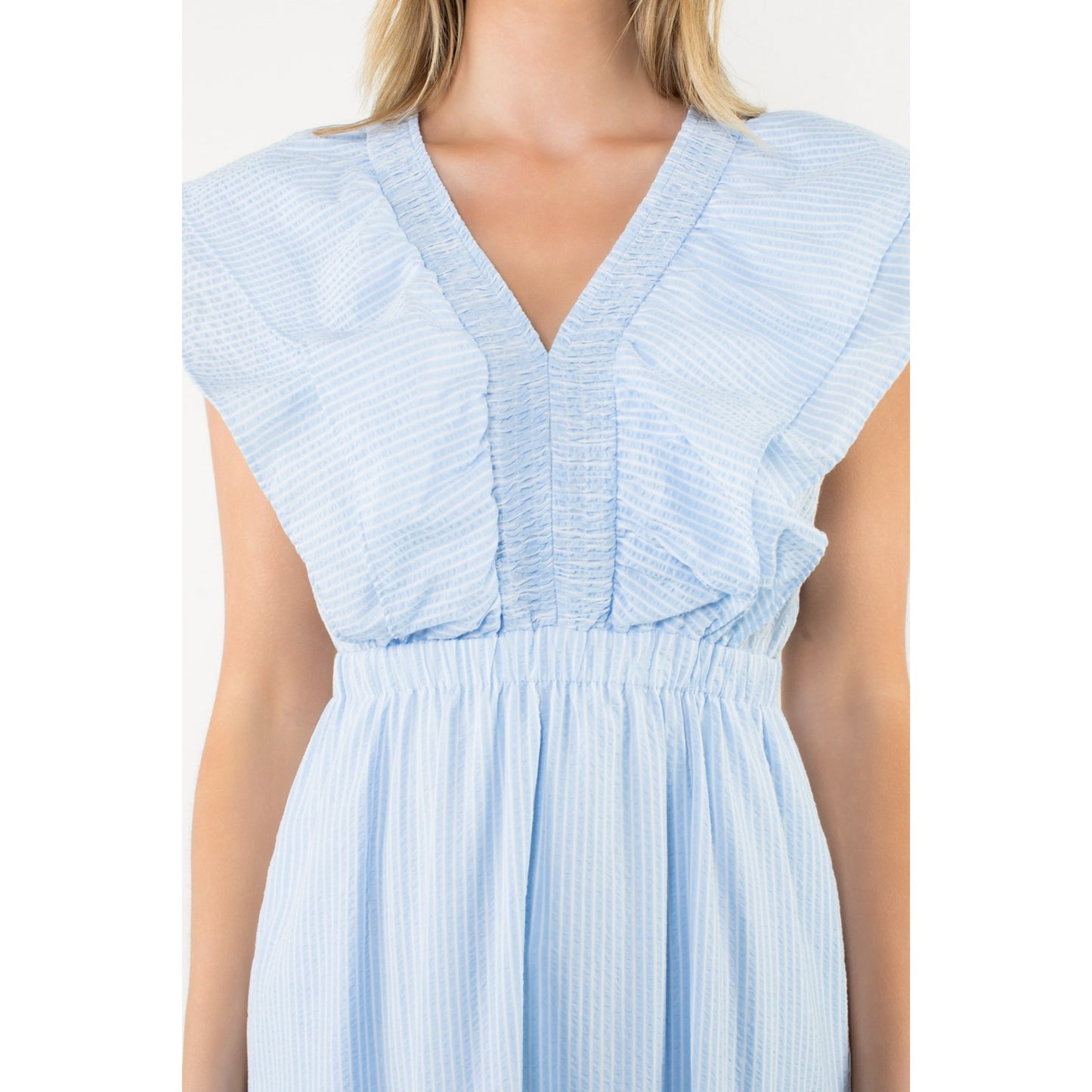 Striped Flutter Tiered Maxi Dress - Light Blue