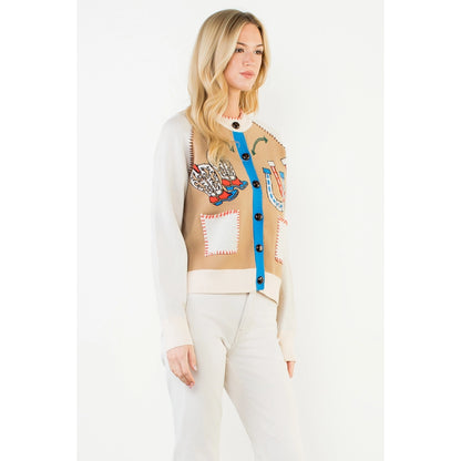 Western Theme Embroidery Detail Cardigan - Cream